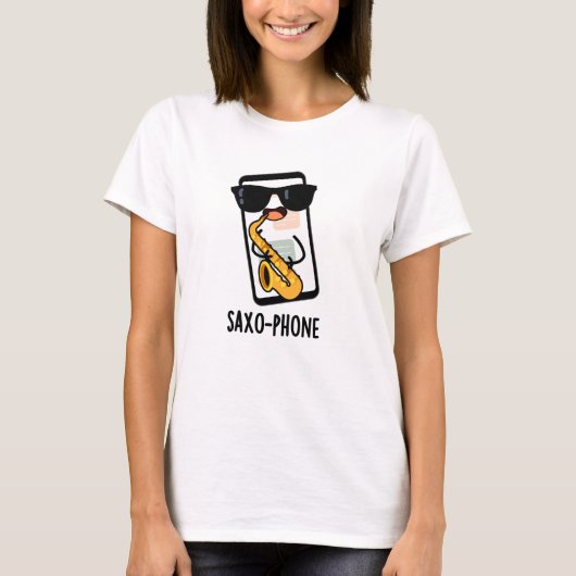 サクソフォン面白い携帯電話の駒 Tシャツ (正面)