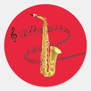 サクソフォン音楽クラシックラウンドステッカー ラウンドシール