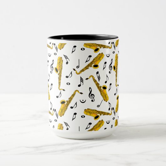サクソフォン音楽ノートパターン マグカップ (中央)