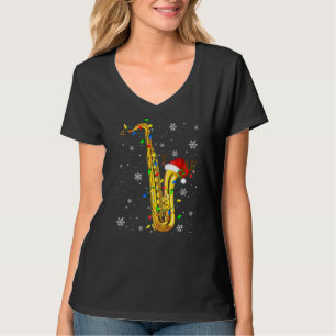 サクソフォン クリスマス ミュージック Xmas ライト サンタ Tシャツ