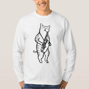 サクソフォン·ジャズ·キャおもしろいットTシャツ Tシャツ