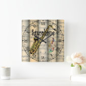 サクソフォン~転がヴィンテージシート音楽~ユニーク~ スクエア壁時計 (ホーム)