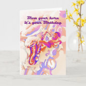 サクソフォープレイヤー誕生日カード カード (黄色い花)