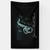 サクソフォーンおよび音楽ノート 横断幕 (縦)