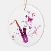サクソフォーンのかわいい音楽および蝶名前 セラミックオーナメント (左)