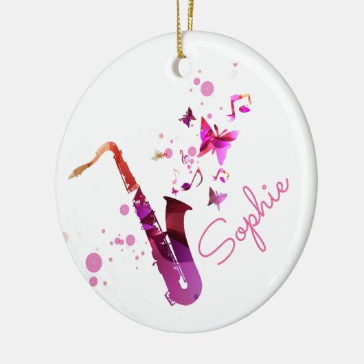 サクソフォーンのかわいい音楽および蝶名前 セラミックオーナメント (左)