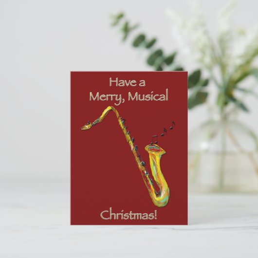 サクソフォーンのクリスマス シーズンポストカード (スタンド正面)