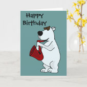 サクソフォーンの漫画を遊んでいるCBのクールな白くま カード (黄色い花)