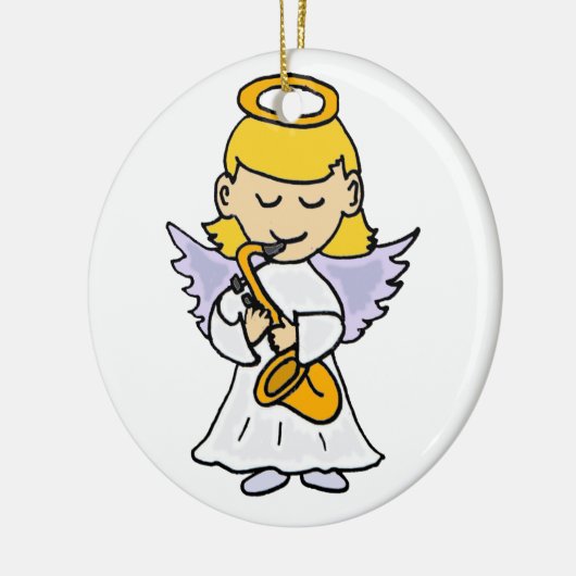 サクソフォーンの芸術を遊ぶ素晴らしい天使 セラミックオーナメント (左)