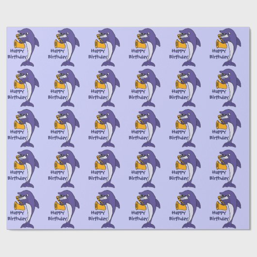 サクソフォーンの誕生日Giftwrapを遊んでいるおもしろいなイルカ ラッピングペーパー (フラット)