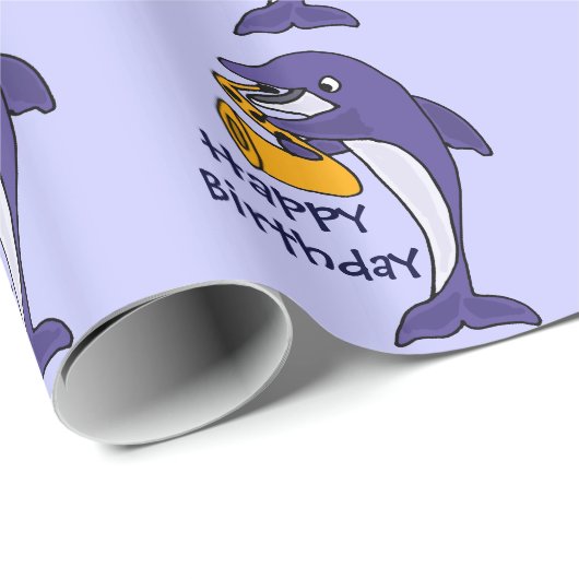 サクソフォーンの誕生日Giftwrapを遊んでいるおもしろいなイルカ ラッピングペーパー (ロールコーナー)