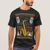 サクソフォーンの醜いクリスマスのセーターの休日のTシャツ Tシャツ (正面)
