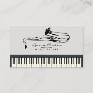 サクソフォーンの音楽の先生のピアノキーボードのミュージシャン 名刺