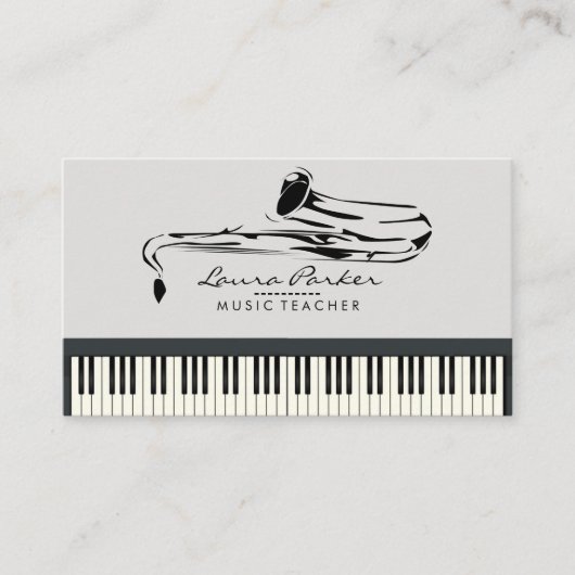 サクソフォーンの音楽の先生のピアノキーボードのミュージシャン 名刺 (正面)
