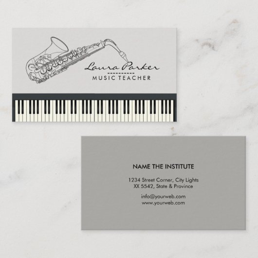 サクソフォーンの音楽の先生のピアノキーボードのミュージシャン 名刺 (正面/裏面)