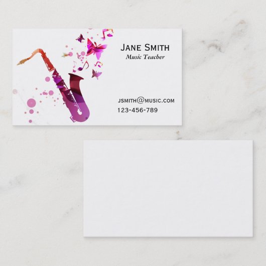 サクソフォーンの音楽の先生フリー音楽個人教師 名刺 (正面/裏面)