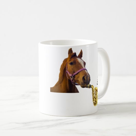 サクソフォーンのwowマグを遊んでいる馬 コーヒーマグカップ (正面右)