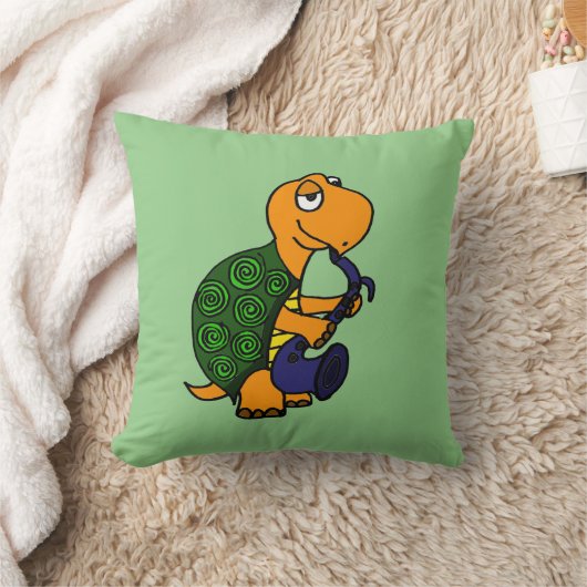 サクソフォーンを演奏しているおもしろいなカメ クッション (ブランケット)