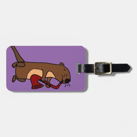 サクソフォーンを演奏しているおもしろいなラッコ ラゲッジタグ (正面横)