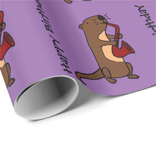 サクソフォーンを演奏しているおもしろいなラッコ ラッピングペーパー (ロールコーナー)
