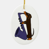 サクソフォーンを演奏している素晴らしいダックスフント犬 セラミックオーナメント (正面)