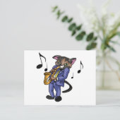 サクソフォーンを遊んでいる猫 ポストカード (スタンド正面)