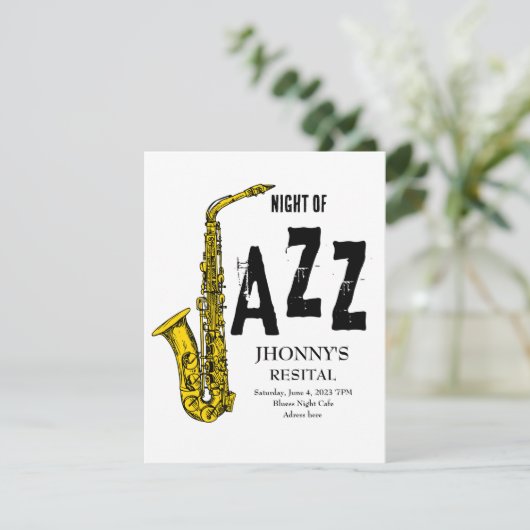 サクソフォーンジャズのリサイタル招待 招待状 (スタンド正面)