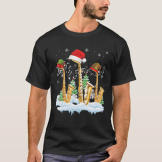 サクソフォーンジャズサンタハットクリスマスツリーミュージシャンS Tシャツ