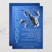 サクソフォーンミュージックブルーバー(ユダヤ教の)バル・ミツバー 招待状 (正面/裏面)