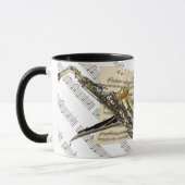 サクソフォーン及びパーソナライズなピアノ音楽 マグカップ (左)