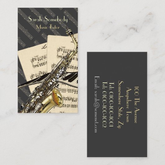 サクソフォーン及びパーソナライズなピアノ音楽 名刺 (正面/裏面)