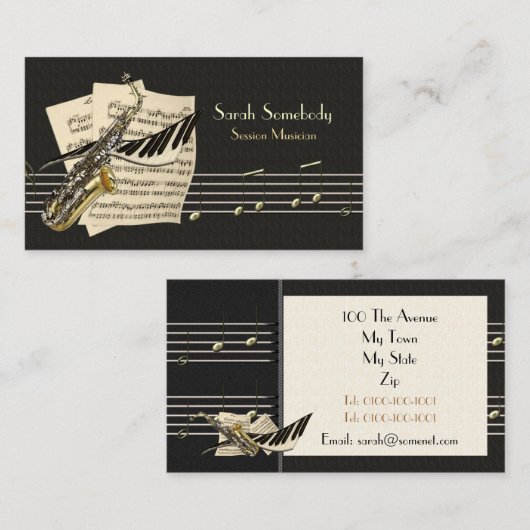 サクソフォーン及びピアノ音楽プロフィールカード 名刺 (正面/裏面)