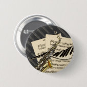 サクソフォーン及びピアノ音楽ボタン 缶バッジ (正面&裏面)