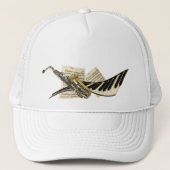 サクソフォーン及びピアノ音楽帽子 キャップ (正面)