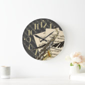 サクソフォーン及びピアノ音楽 ラージ壁時計 (ホーム)