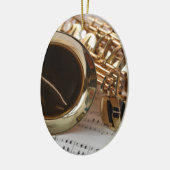 サクソフォーン音楽金ゴールドの光沢のNotenblattの鍵 セラミックオーナメント (左)