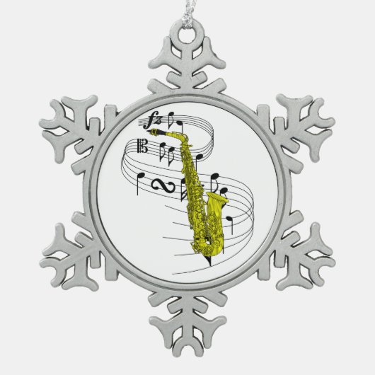 サクソフォーン スノーフレークピューターオーナメント (正面)