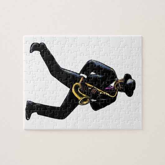 サクソフォーンScratchboardを演奏しているジャズミュージシャン ジグソーパズル (横)