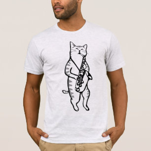 サクソフ遊ォンのジャズ猫、おもしろいTシャツ Tシャツ