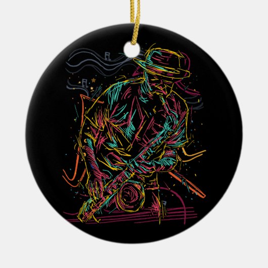 サクソポニストジャズミュージシャンアイディアサクソフォンミュージックプラ セラミックオーナメント (正面)