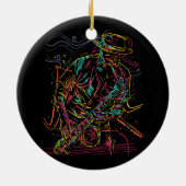 サクソポニストジャズミュージシャンアイディアサクソフォンミュージックプラ セラミックオーナメント (裏面)