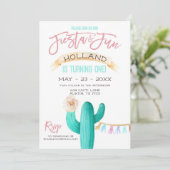 サクタスファースト誕生日水彩ミントコーラル 招待状 (スタンド正面)