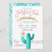 サクタスファースト誕生日水彩ミントコーラル 招待状 (正面/裏面)