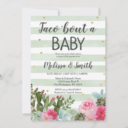 サクタスフローラタコバウトベビーベビーシャワー 招待状 (正面)