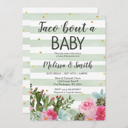 サクタスフローラタコバウトベビーベビーシャワー 招待状 (正面/裏面)
