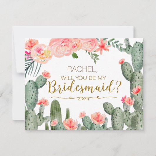 サクタス·フィエスタは私の花嫁の付き添いのカードになる 招待状 (正面)