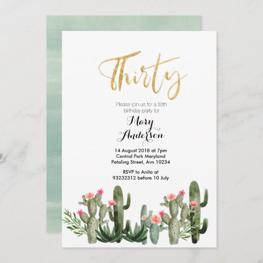 サクタス·フィエスタ·フローラ30歳誕生日  招待状 (正面/裏面)