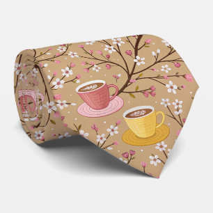 サクラの花のコーヒー断熱材パターン（4） ネクタイ