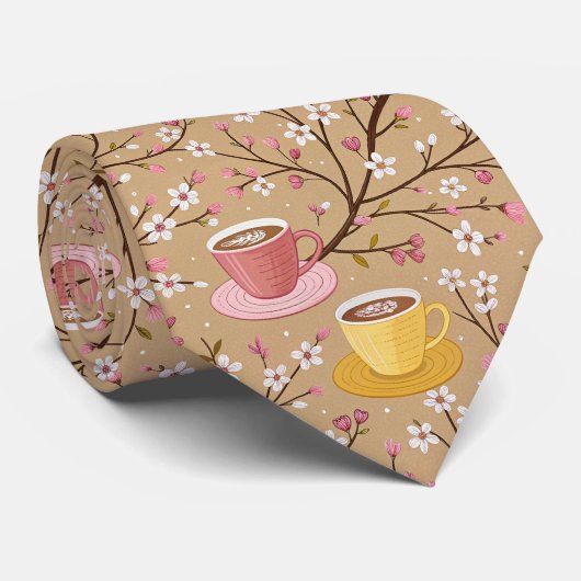 サクラの花のコーヒー断熱材パターン(4) ネクタイ (ロール)