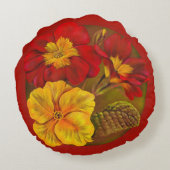 サクラソウの赤い黄色緑の装飾用クッション ラウンドクッション (裏面)